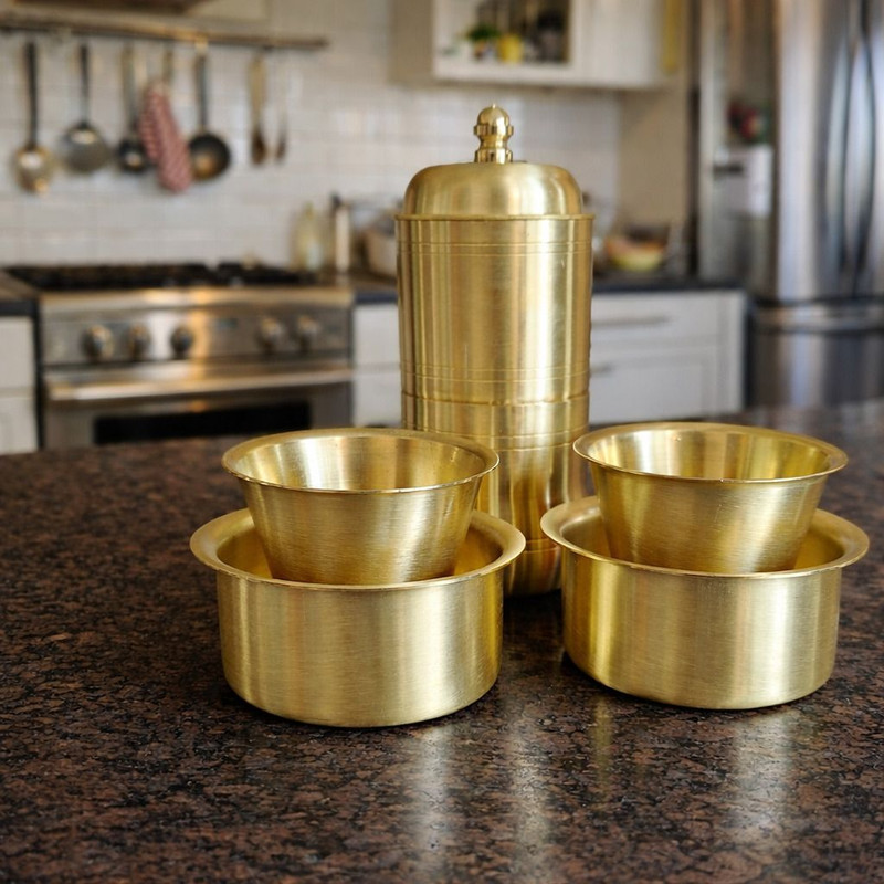 ANYRA'S TROVE Brass Coffee Filter with 2 Dabara Set Indian Coffee Filter(200 ml)