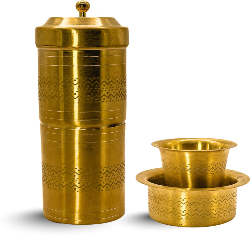 arista Traditional Brass Dabara Set | Matt Etched Design Pack of 4 Indian Coffee Filter(120 ml)