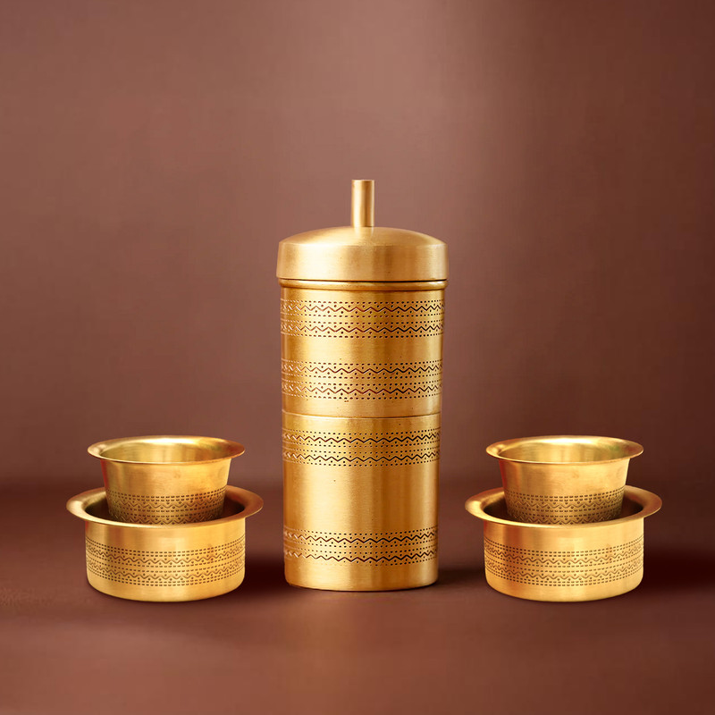 Ekhasa 100% Pure Brass Filter Coffee Maker & Coffee Cup Set for Home & Office Indian Coffee Filter(200 ml)