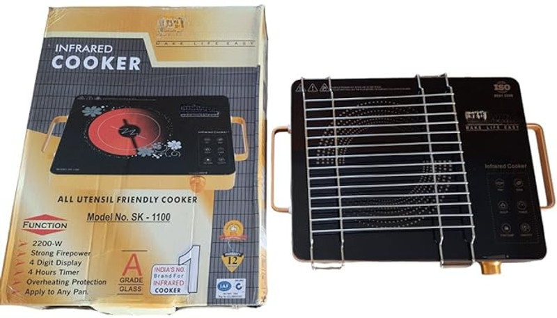 SANGAM 2200 W Induction Cooktop Push Button(Black, INFRARED INDUCTION COOKER with Free SS Barbeque Grill (use for papad,roti jali))