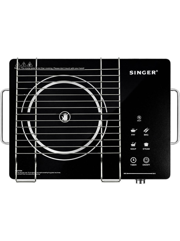 SINGER 2200 W Infrared Cooktop Touch Panel(Black, Venus Pro Zero Flame 3-Hour Timer Grill Set Included)
