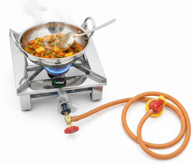 APPGEN 0 W Radiant Cooktop Jog Dial(Silver, Square Round Ring Chulha Canteen Bhatti Commercial Gas Stove (10x10x8))