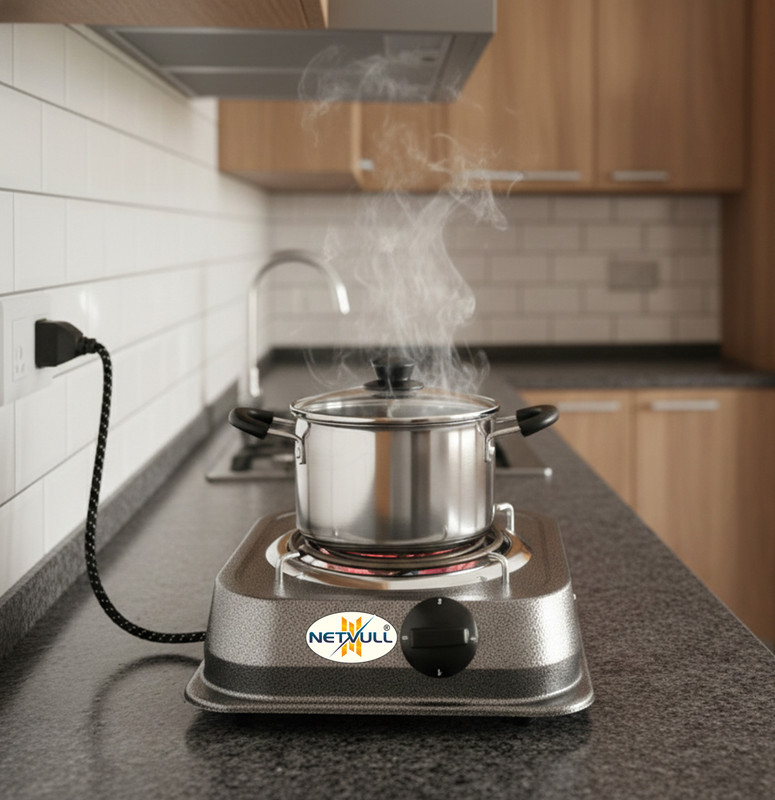 NETVULL 2000 W Radiant Cooktop Jog Dial(Silver, 2000W Electric Single Burner Hot Plate, Portable Coil Cooking Heater)