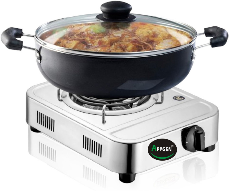 APPGEN 2000 W Radiant Cooktop Push Button(Silver, New Long Body 2000 Watts Electric Coil Cooking Stove , Electric Heater)