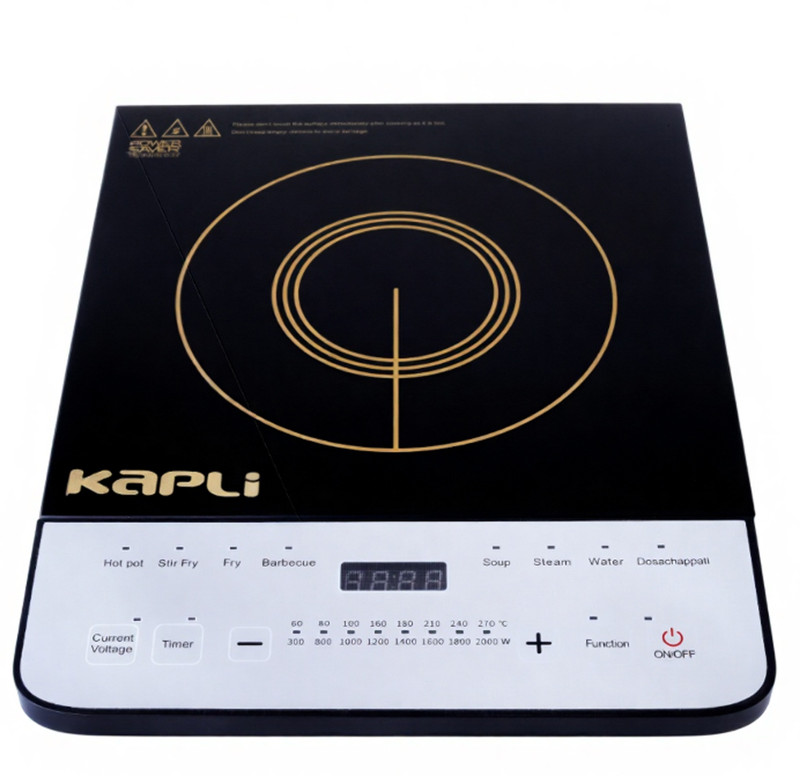 KAPLI 2000 W Induction Cooktop Touch Panel(Black, White, 8 Pre-set cooking functions Crystal Glass Touch Panel)