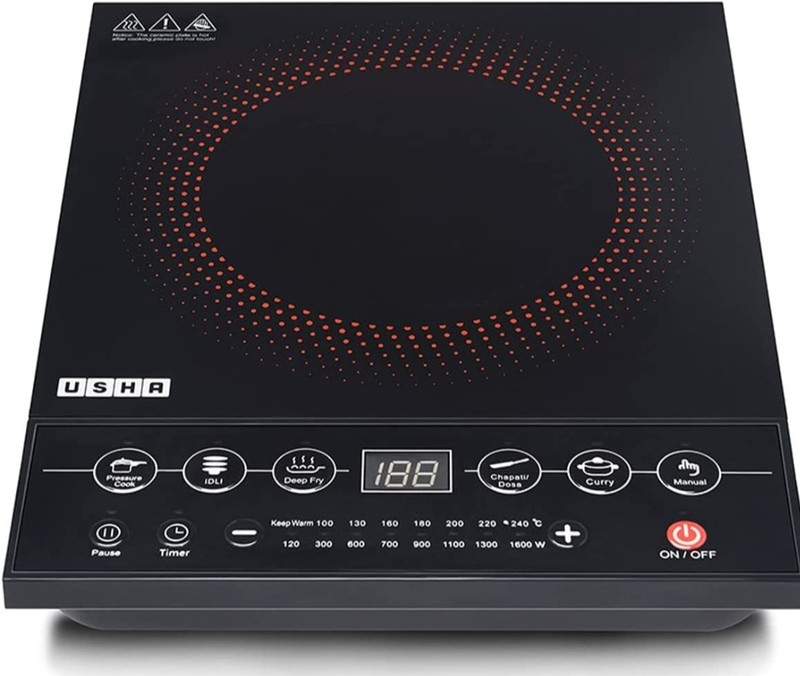 USHA 1600 W Induction Cooktop Push Button(Multicolor, IC 3616)