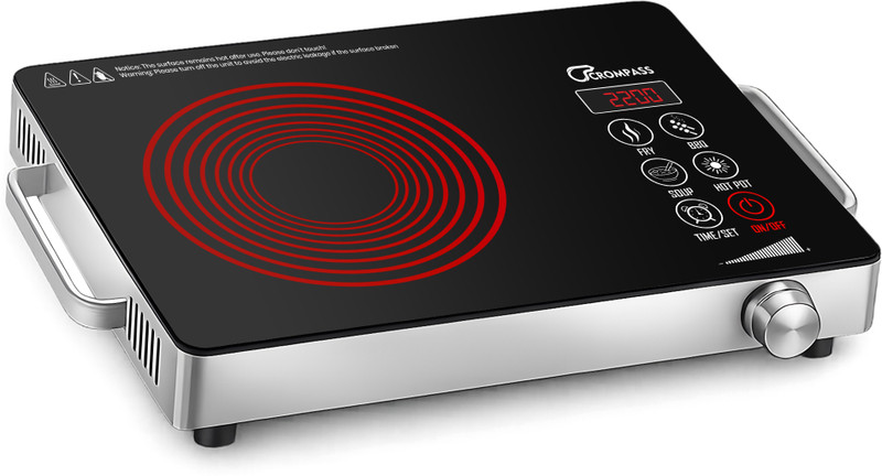 CROMPASS 2200 W Infrared Cooktop Touch Panel(Black, Temperature Control Digital Display and Fast Heating Technology Energy Efficient)