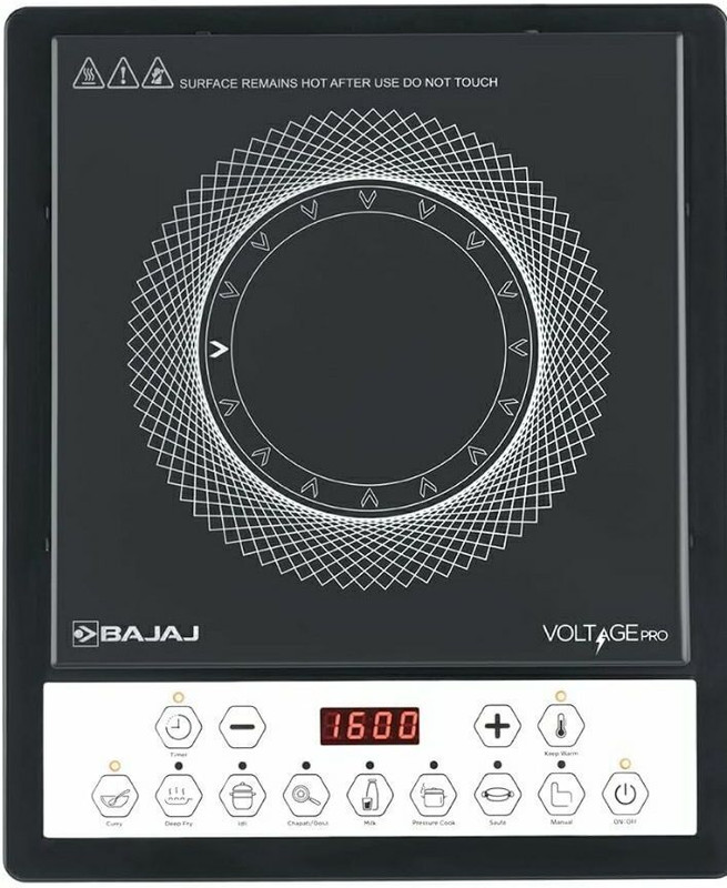 BAJAJ 1600 W Induction Cooktop Push Button(Black, Silver, ICX 160TS NEO VARIABLE TIME , TEMPERATURE & POWER SELECTION , PAN SENSOR)