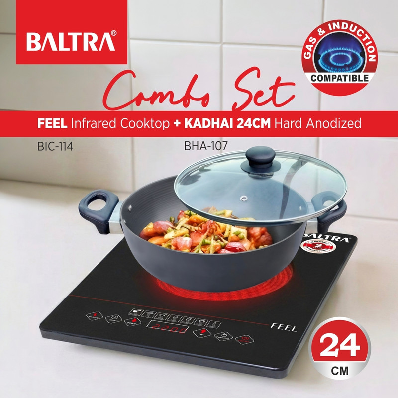Baltra 2200 W Radiant Cooktop Touch Panel(Silver, Black, BIC-144+BC-158 Combo)