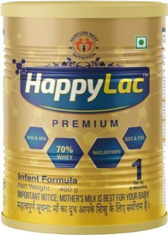 Happylac Premium Infant Formula, Stage 1, DHA-ARA,GOS-FOS 0-6 Months(400 g, Upto 6 Months)