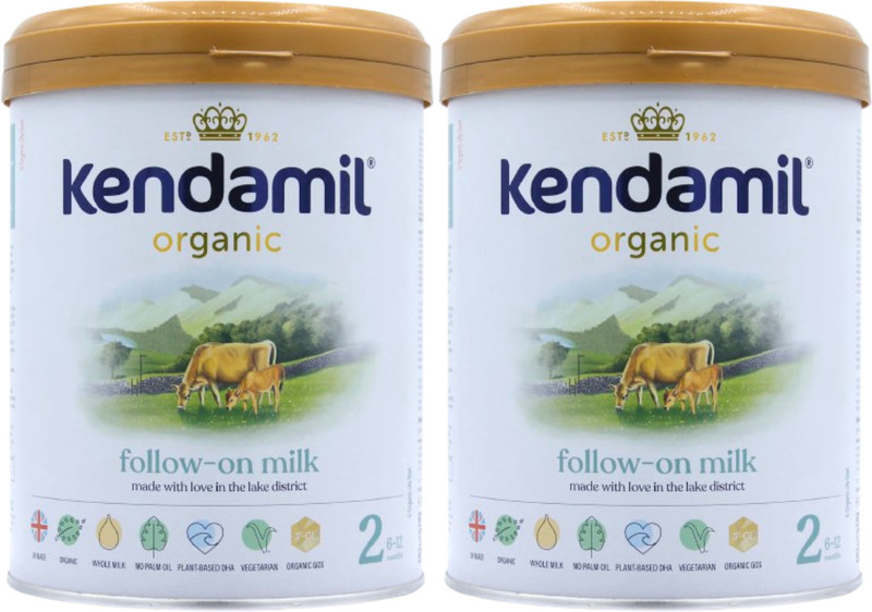 Kendamil Organic 2 Follow-On Milk (2x800g) Combo Saver Pack, British-made Infant Formula(2 kg, 6+ Months)