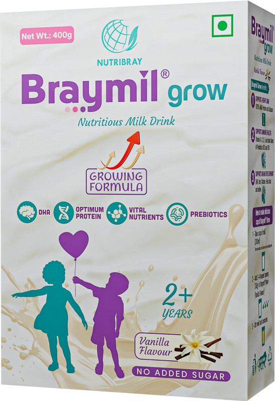 Braymil Grow Nutritious Milk Drink Vanilla Flavour - Growing Formula - Bag in Box(400 g, 24+ Months)