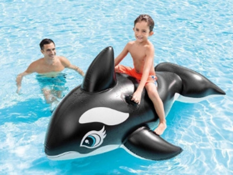 KinderTales Black Whale Ride-on Float Swim Ring Piscina (IND*6599) Inflatable Animal Toy Inflatable Pool Accessory(Black)