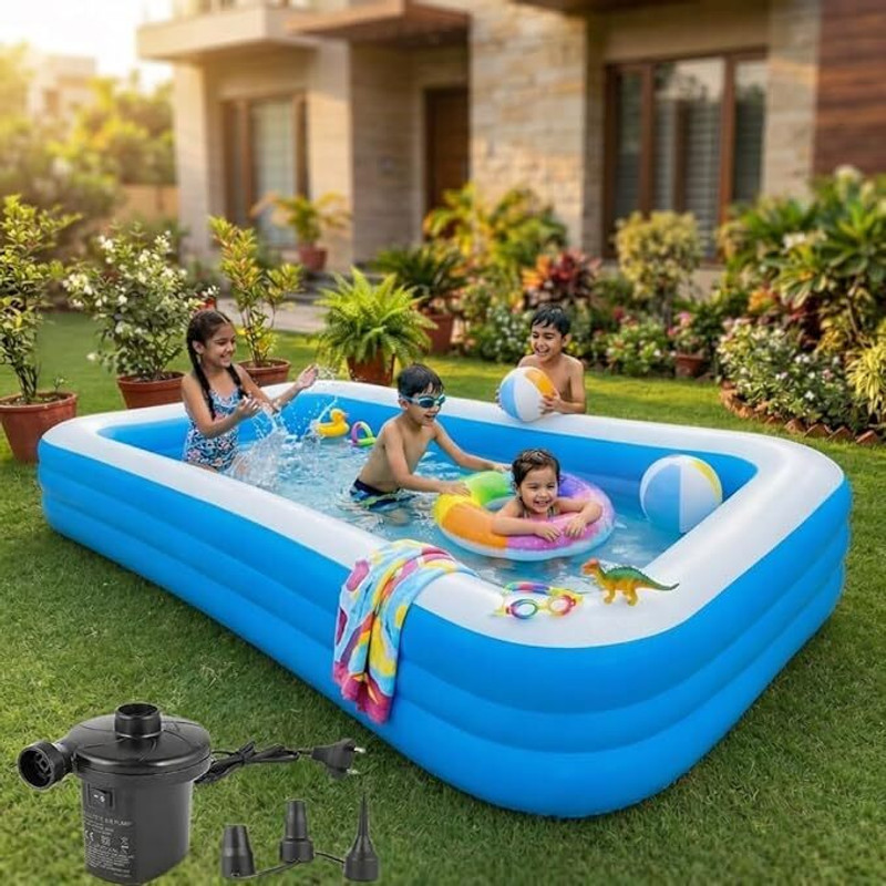 ZECOMMERCE Large Inflatable Swimming Pool for Family Garden Outdoor Use Inflatable Swimming Pool(Blue)