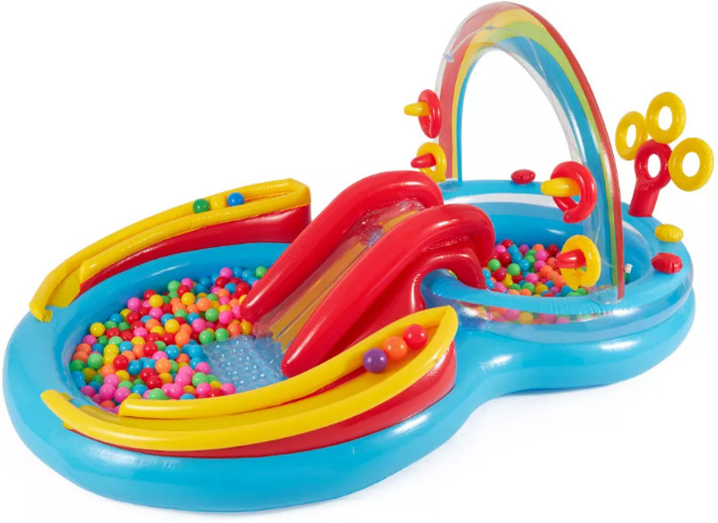 Intelligent Kid's Inflatable Rainbow Ring Water Play Center with Quick Fill Air Pump Inflatable Swimming Pool(Multicolor)