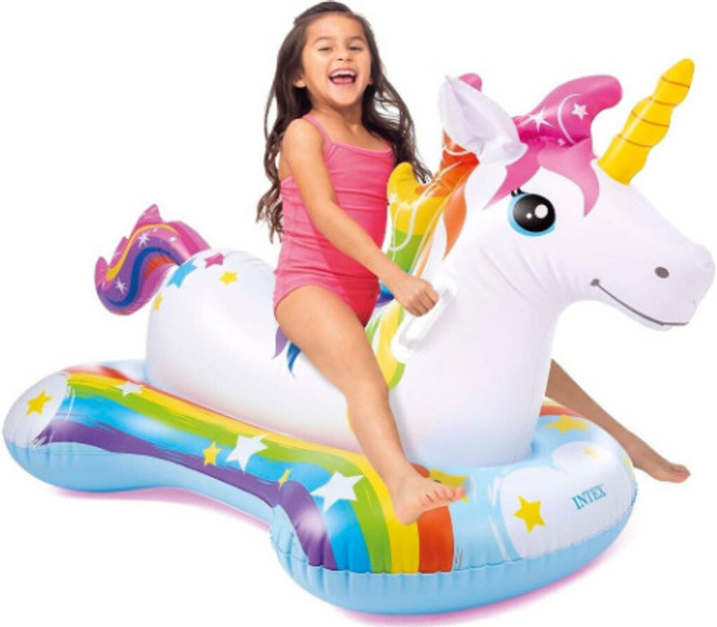 Inetlligent Inflatable Unicorn (IND*6541) Ride-on Fun Water Toy Inflatable Swimming Safety Tube(Multicolor)