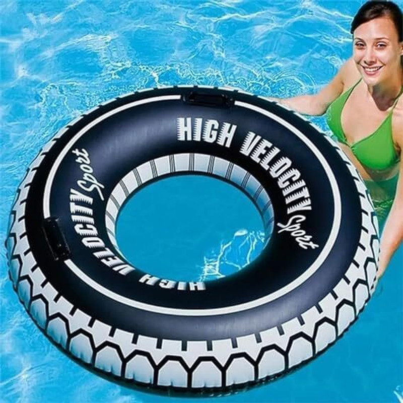 HPD Creation Heavy Duty Inflatable Tire Shape Swimming Pool Float Ring for Adults, Durable Inflatable Swimming Pool(Black)