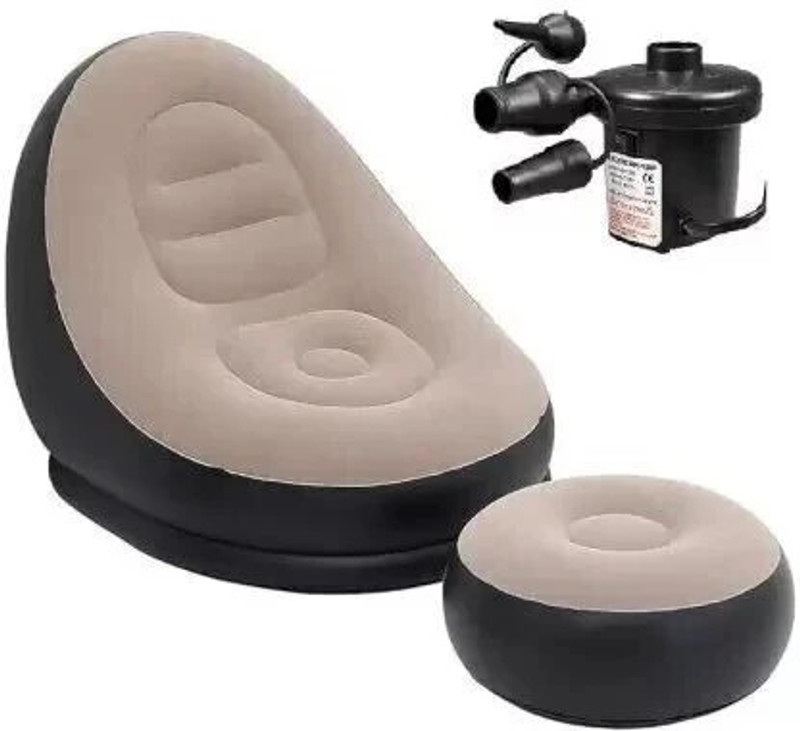 dkian Air Bed Inflatable single sofa Lounge Chair with Footrest electric airblower Inflatable Sofa/ Chair(Black grey)