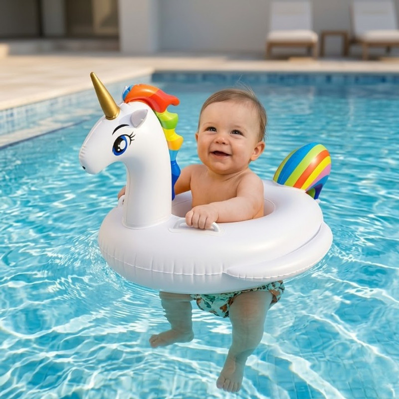 NZENTERPRISE Kids Unicorn Swim Float with Seat Support Rainbow Pool Inflatable Ring Inflatable Swimming Safety Tube(Multicolor)