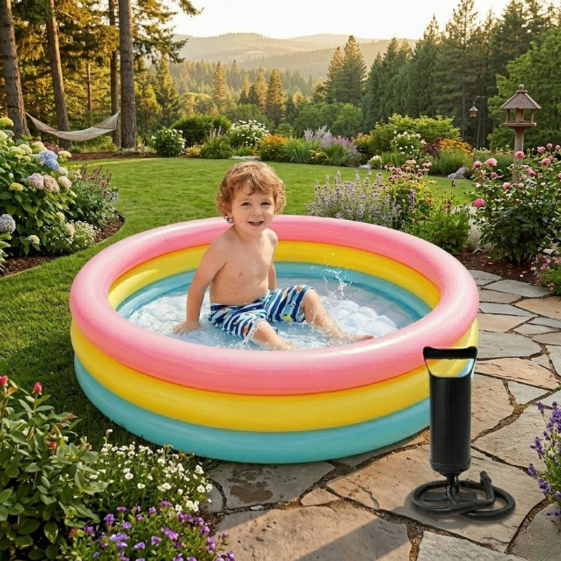 NZENTERPRISE Inflatable PVC Baby Pool with Manual Air Pump 3 Ft Kids Round Swimming Tub Inflatable Swimming Pool(Multicolor)