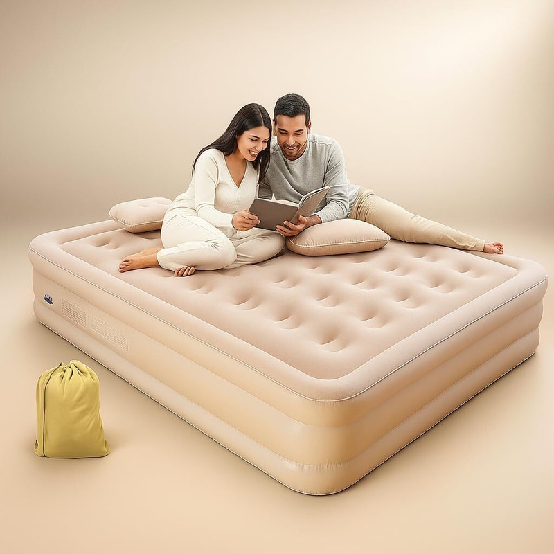 VYNEX Portable Inflatable Bed with Built-in Pump Inflatable Bed(Beige)