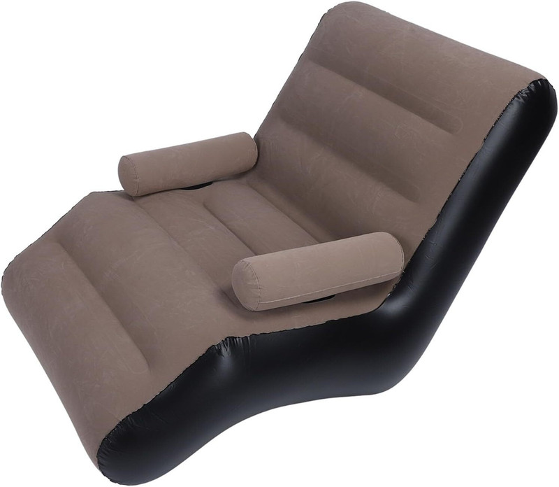 RAAGMANSAA Inflatable Ergonomic S Shape Sofa Chair Portable Air Couch Coffee Brown Inflatable Arm Floating Bands(Coffee)