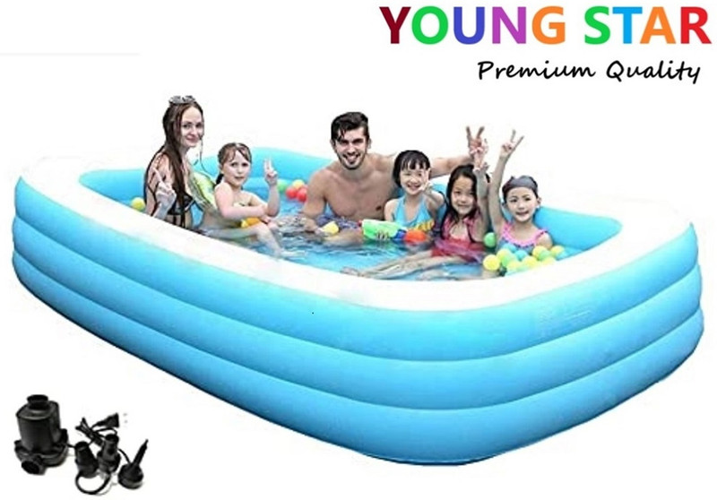 YOUNG STAR Adults Jumbo Family 10*6 Feets Size Water Pool ,Bath Tub,Swimming Pool ,Spa Inflatable Swimming Pool, Inflatable Toy Pump, Pool Accessory(Blue)