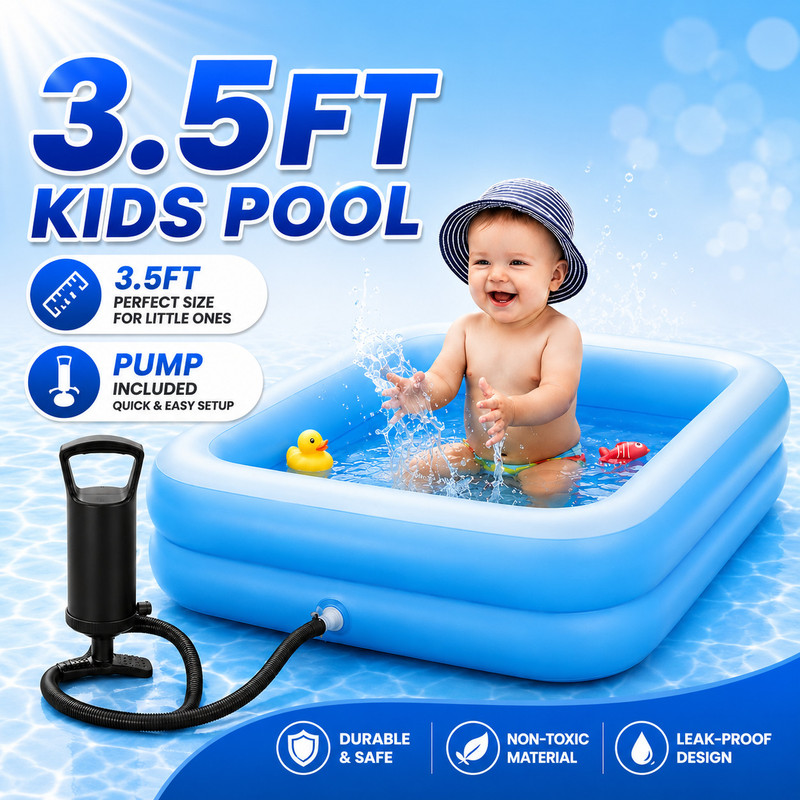 Buddynjoy 3.5ft Kiddie Pools for Kids, Mini Water Tub for Indoor and Outdoor with Air Pump Inflatable Swimming Pool(Blue)