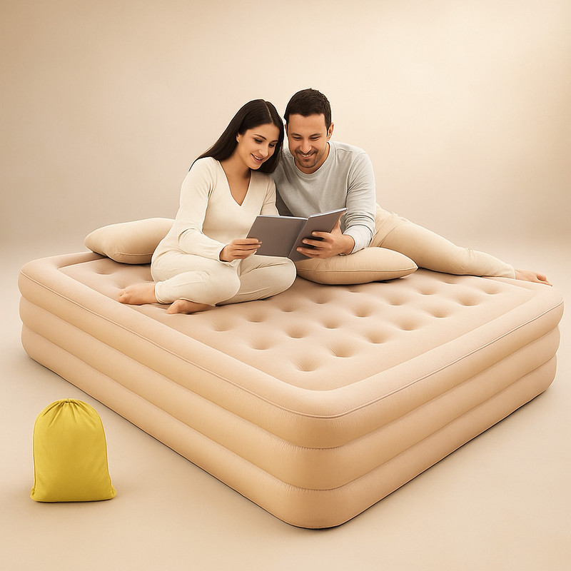 VYNEXX Rechargeable Pump Air Mattress for Easy Setup Inflatable Bed(Beige)