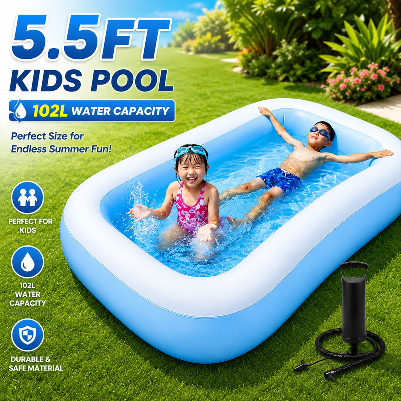 Buddynjoy 5.5 Feet Rectangular Water Bathtub for Kids with Air Pump Inflatable Swimming Pool(Blue)