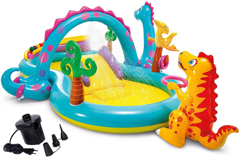AADGEX Intex 11' x 7.5' x 44" Dinoland Play Center Kiddie Swimming Pool w/air Pump Inflatable Swimming Pool(Multicolor)
