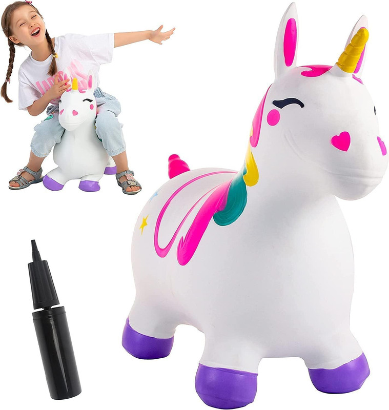 VELUXA Unicorn Bouncy Hopper Toy for Kids with Pump Ride-On Inflatable Animal Inflatable Inflatable Toy Pump(White)