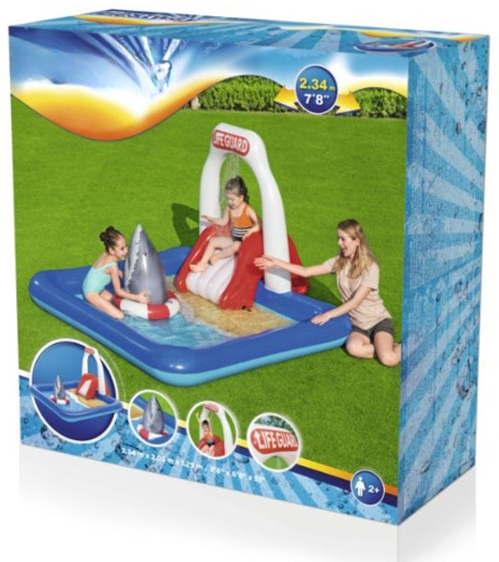Tiny Tales Water Slide and Sprinkler, Landing Cushion and Inflatable Floating Shark Inflatable Swimming Pool(Multicolor)