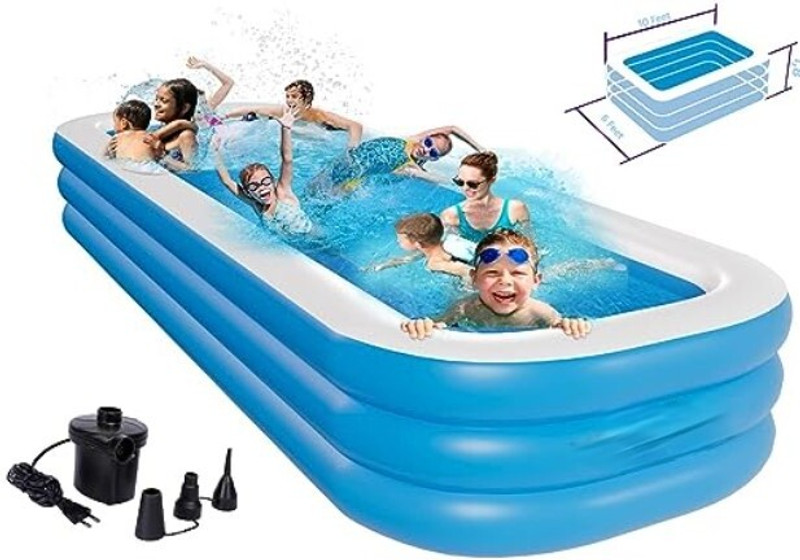 Tiny Tales ZN Swimming Tub for Kids and Adults for House Outdoor 10 Feet Inflatable Swimming Pool(Multicolor)