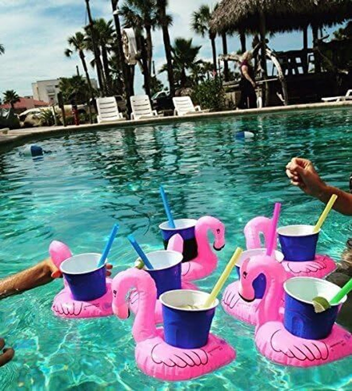 yorten 12-Pack Inflatable Flamingo Drink Floating Cup Holders for Pool Inflatable Pool Accessory(Pink)