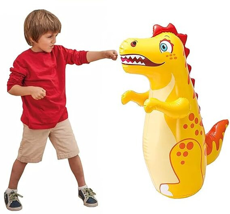 ZAKHEE Kids Inflatable Dinosaur Character Punching Toy with Water Yellow Dinosaur Hitme Inflatable HitMe Toys(Yellow)