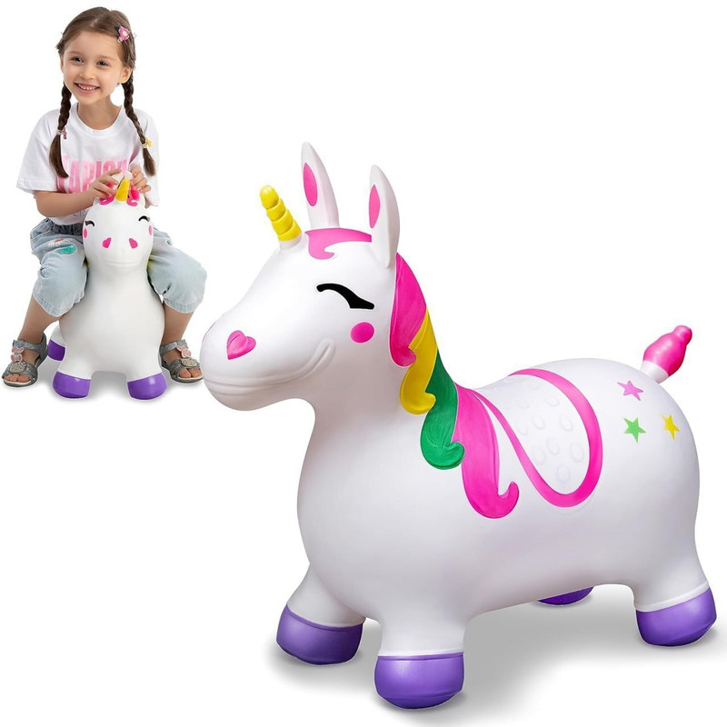 Pamidhar Inflatable Jumping Horse Bouncing White Unicorn Hopper Animal Toy for Kids Inflatable Inflatable Toy Pump(Multicolor)