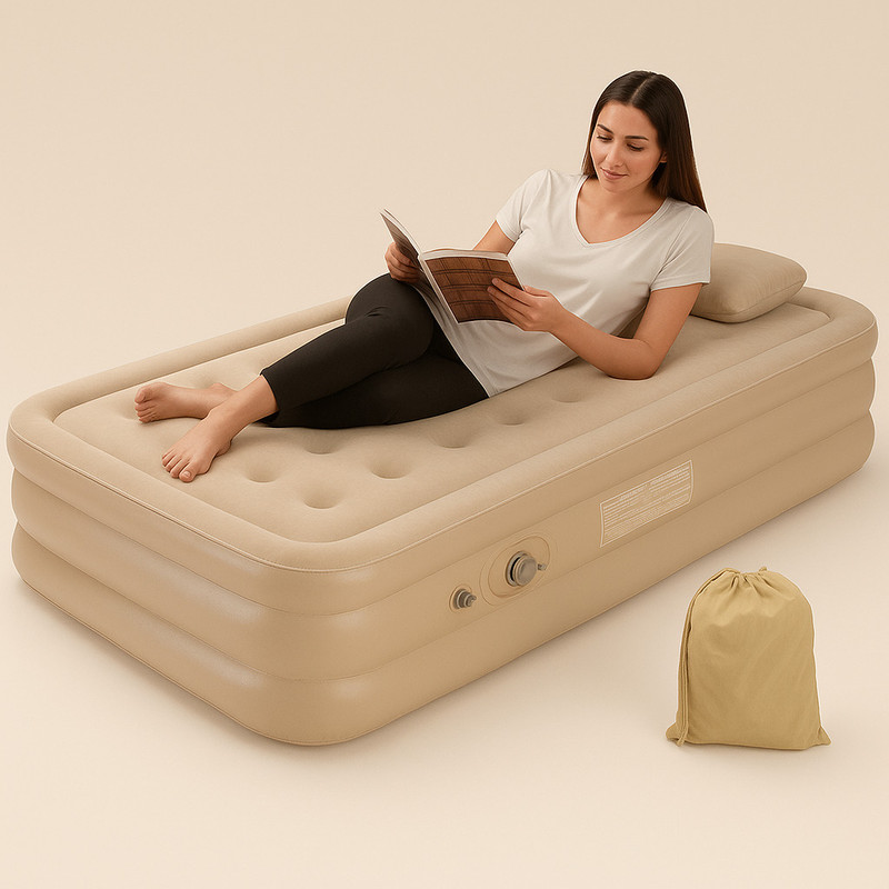 RUMQOL Comfortable Inflatable Air Sofa Bed with Pump & Pillow Inflatable Bed, Inflatable Toy Pump(Multicolor)