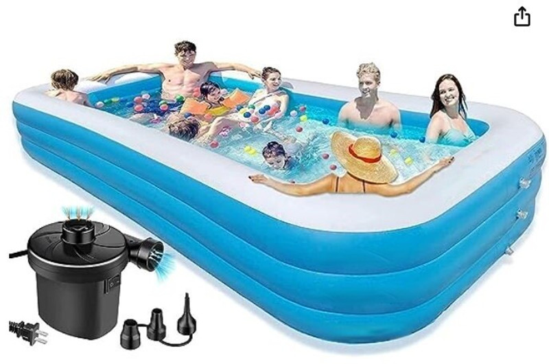 HornFlow Above Ground Portable Swimming Pool for Adults with Electric Air Pump (10-Feet) Inflatable Swimming Pool(Blue)