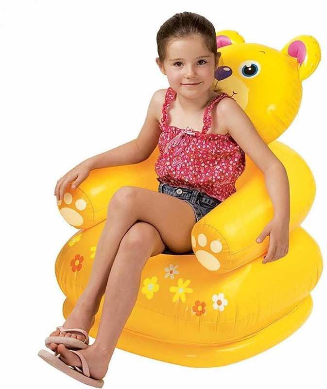 Sani International Teddy Bear Shape PVC Inflatable Chair with air pump for boys for girls for baby Inflatable Sofa/ Chair, Inflatable Toy Pump(Yellow, Black)