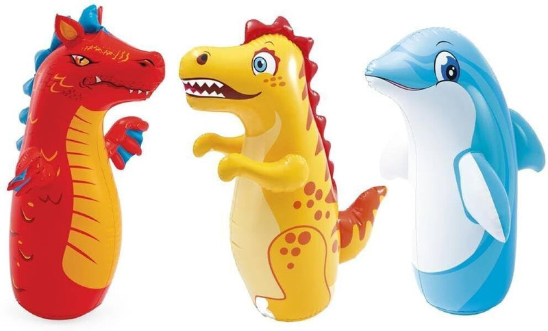 yashvi fashion INTEX Inflatable 3D Bop Bag Punching Dinosaur, Dragon& Dolphin Toy for Kids Game Inflatable HitMe Toys(Red, Yellow, Blue)