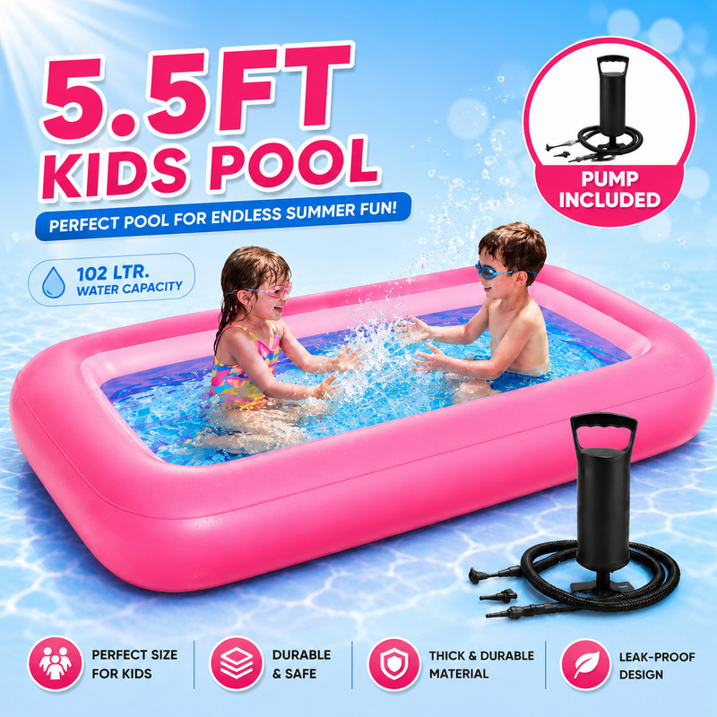 Buddynjoy 5.5 Feet Rectangular Water Bathtub for Kids with Air Pump Inflatable Swimming Pool(Pink)