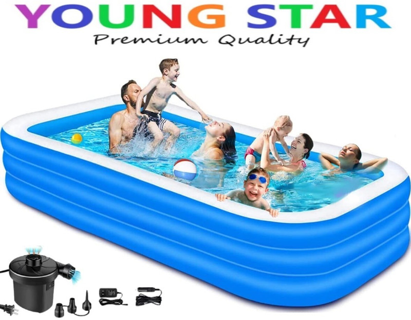 ECOM BHARAT PREMIUM 10 Fts LENGTH AND 6 Fts WIDTH RECTANGULAR WATER SWIMMING POOL Inflatable Swimming Pool, Inflatable Toy Pump(Electric Pump BLUE)