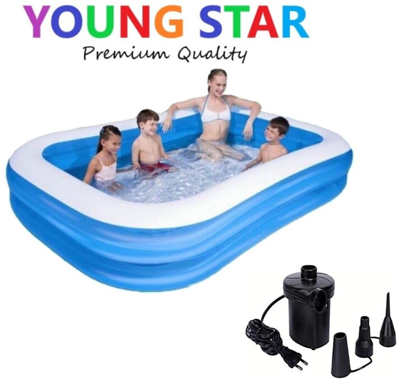 ECOM BHARAT Premium 6.7 FEET (2.01m) LENGTH,5.9 FEETS (1.50m) BREATH AND 51CM HEIGHT. Inflatable Swimming Pool, Inflatable Toy Pump(Hand Air Pump BLUE)