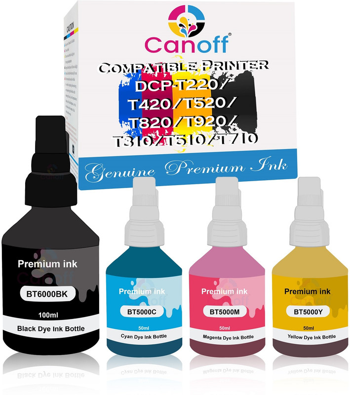 canoff Ink For Brother DCP-T220/T420/T520/T820/T920/T310/T510/T710 Black + Tri Color Combo Pack Ink Bottle