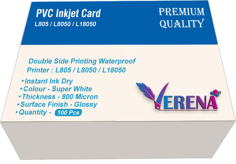 verena Plain PVC Id Card For Epson Inkjet Printers Pack of 100 Cards White Ink Cartridge