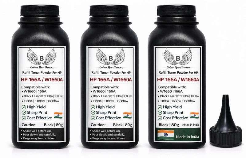 Black 166A Toner Powder For HP Laser Printers 1008a, 1008w, 1188a, 1188w, 1188fnw Black Ink Toner Powder