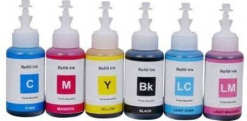 ARK PrintCare Refill Ink For Epson L805 Ink Tank Printer - 6 Colors - 70 ML Each Bottle Black + Tri Color Combo Pack Ink Bottle
