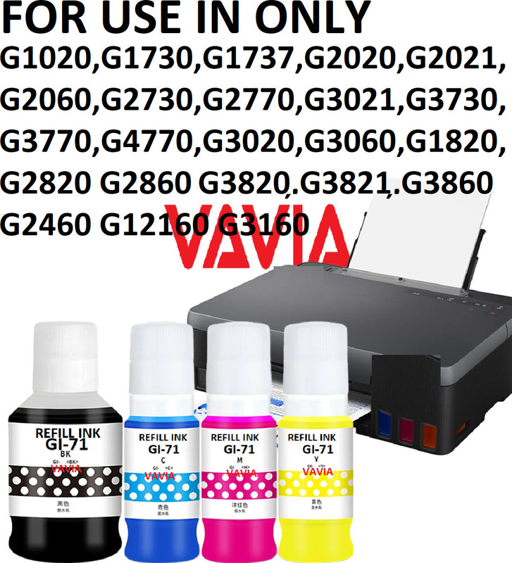 R C Print GI-71 Ink compatible for canon printerG1020, G2020, G2021, G2060, G3020, G3060 Black + Tri Color Combo Pack Ink Bottle