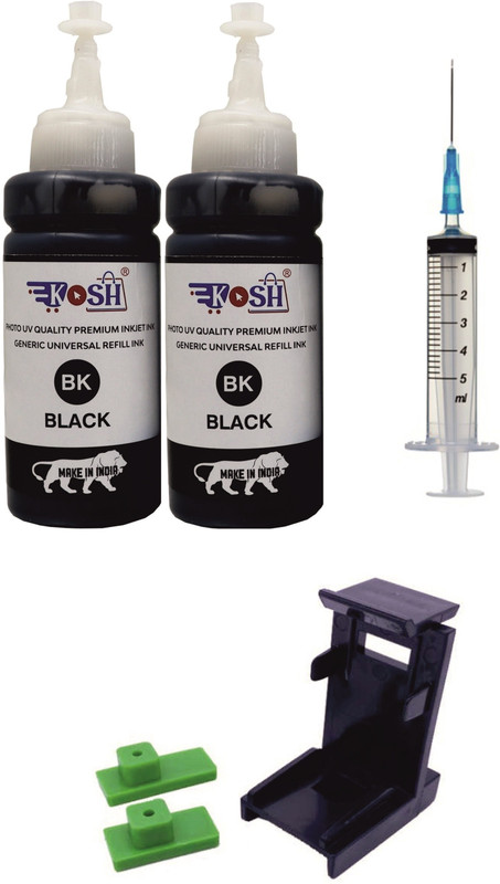 Kosh Refill Ink Compatible For 803,805,802,678,901,862,920,808,960 (Suction+Syringye) Black - Twin Pack Ink Cartridge